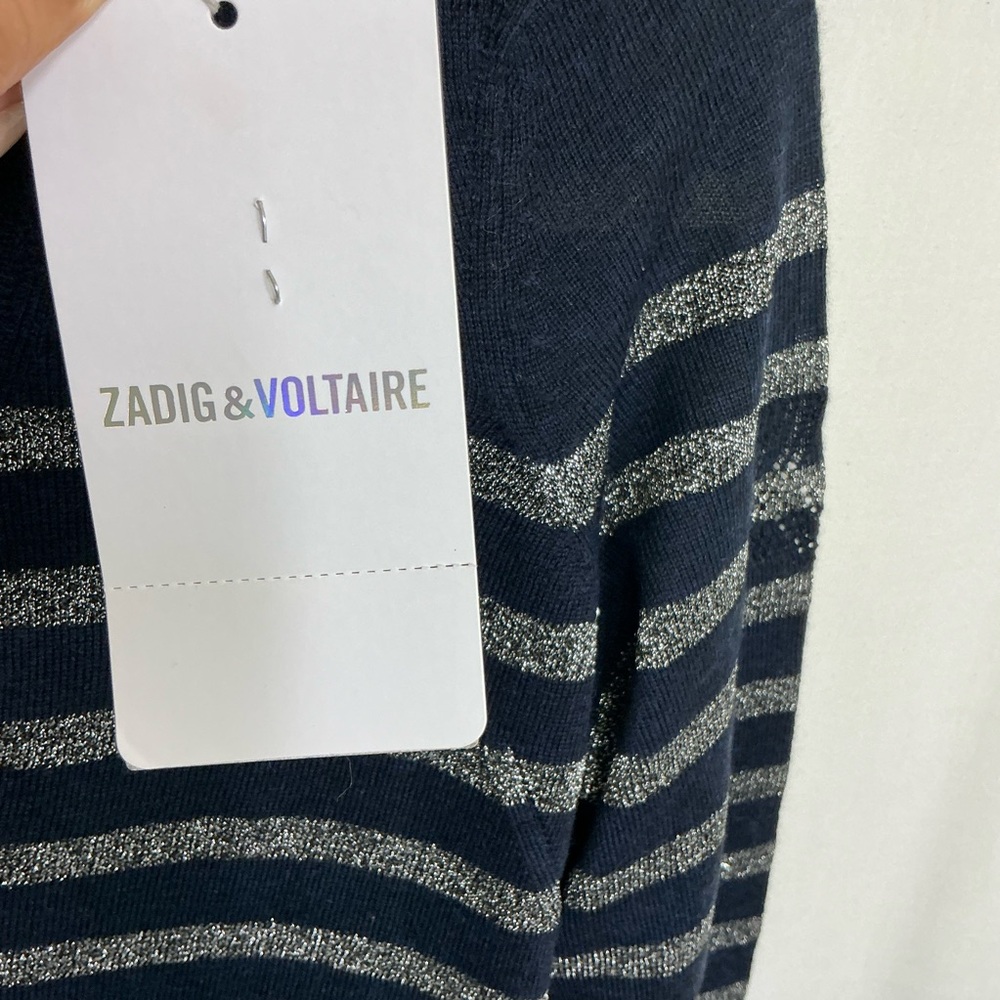 NEW Zadig & Voltaire Encre Missia Metallic Stripe Wool Blend Sweater Size M - Picture 10 of 16